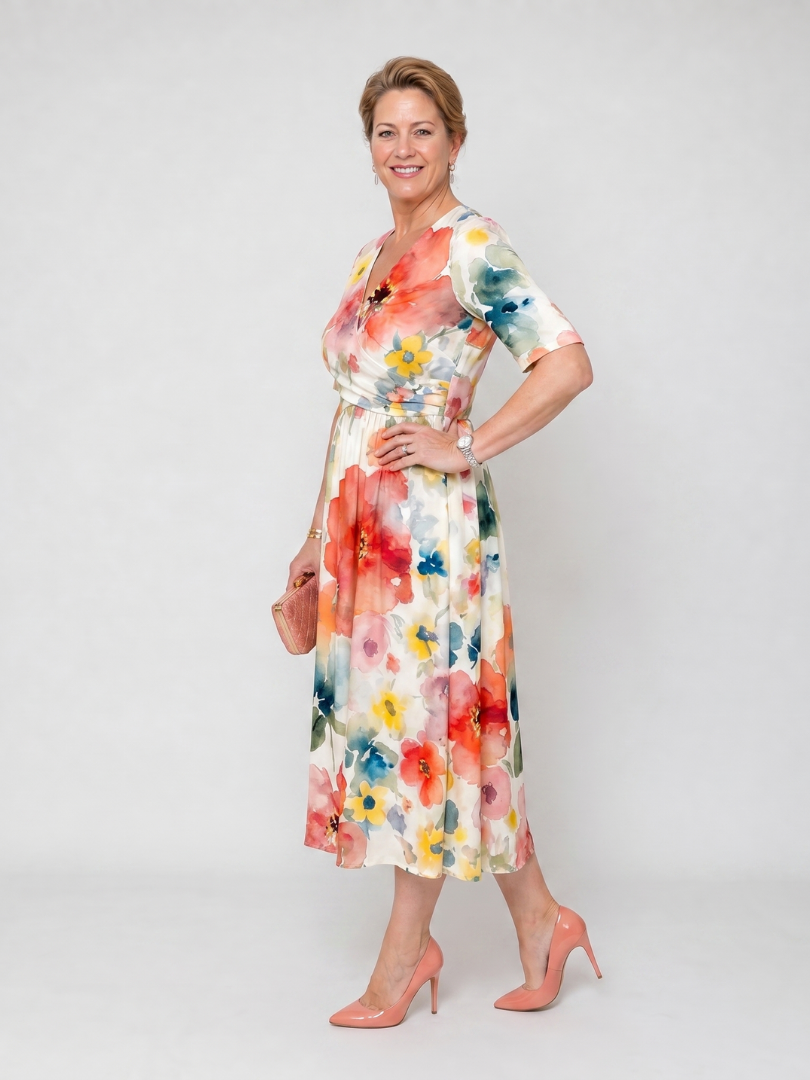 Sharon | Watercolour Floral Midi Dress