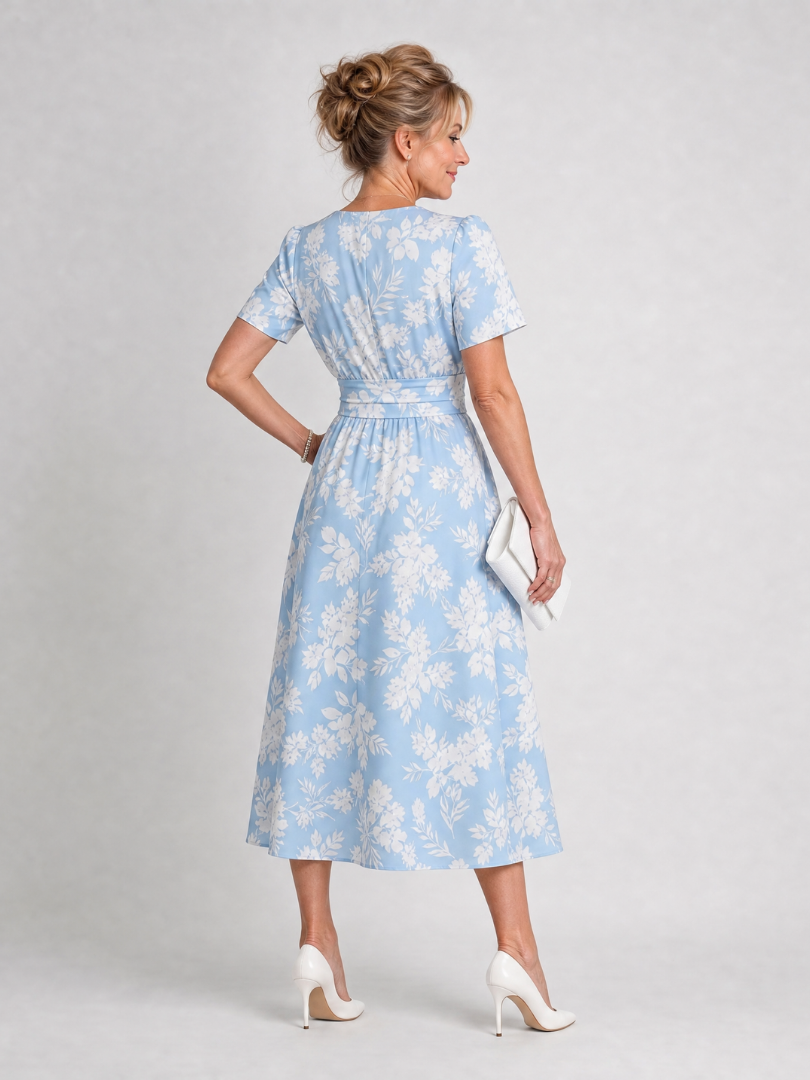 Tracey | Light Blue Floral Print Midi Dress