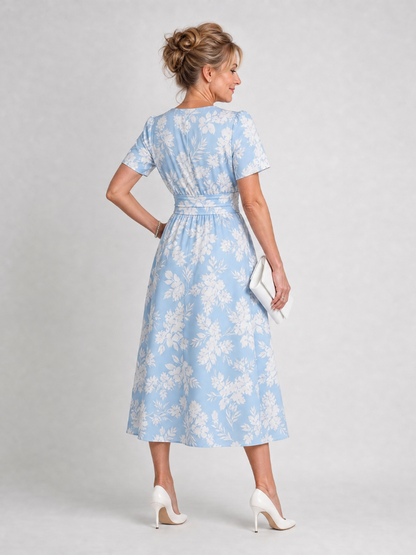 Tracey | Light Blue Floral Print Midi Dress