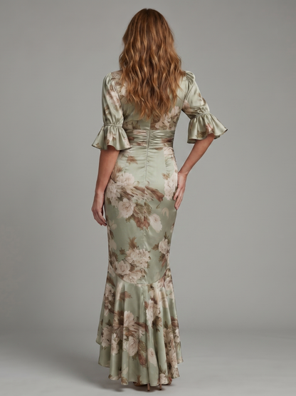 Naomi | Sage Floral Print Midi Dress