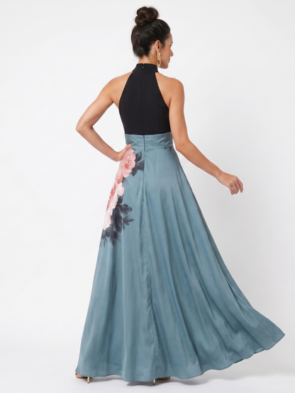 Virginia | Black Bodice Floral Skirt Maxi Dress