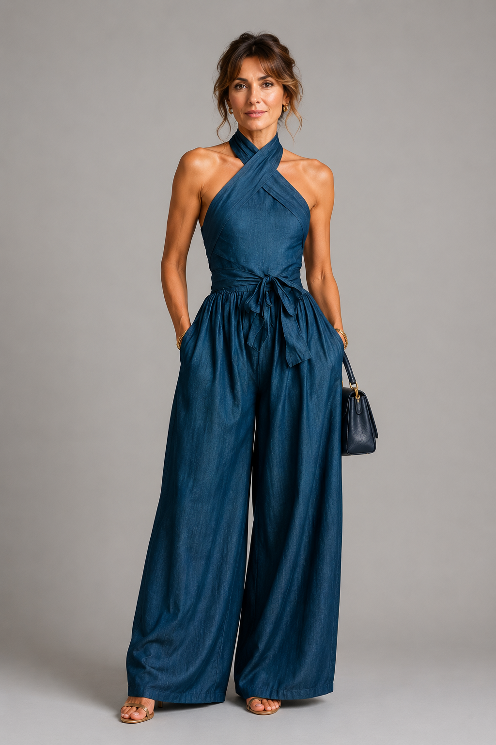 Petra | Denim Blue Halterneck Jumpsuit
