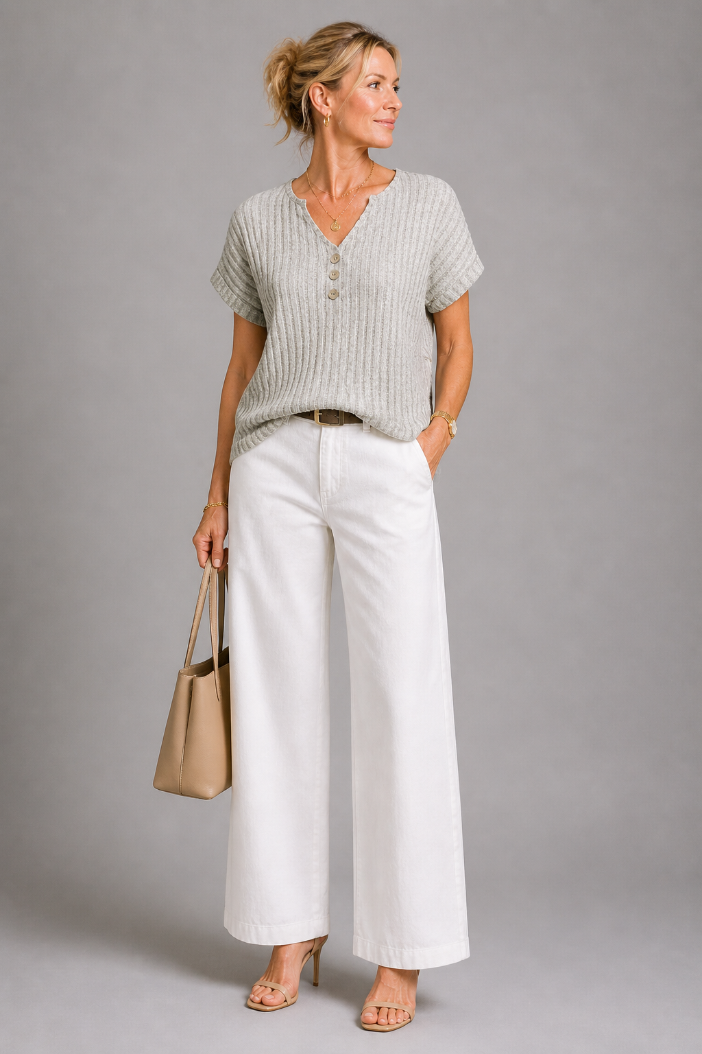Hannah | Grey Button Knit Top