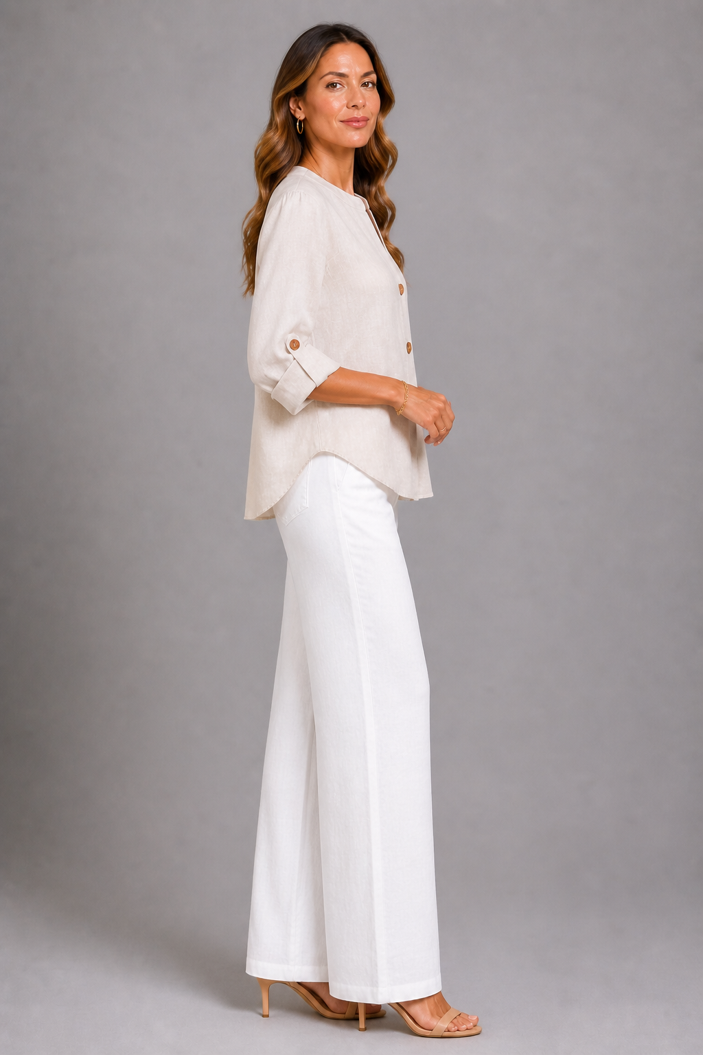 Agnes | Sand Linen-Look Button Shirt