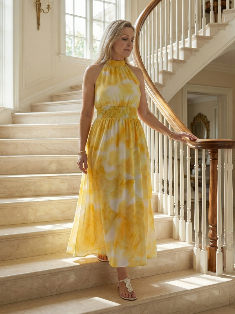 Tabitha | Yellow Batik Print Maxi Dress