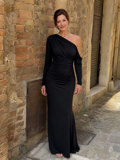 Vivien | Black One-Shoulder Maxi Dress