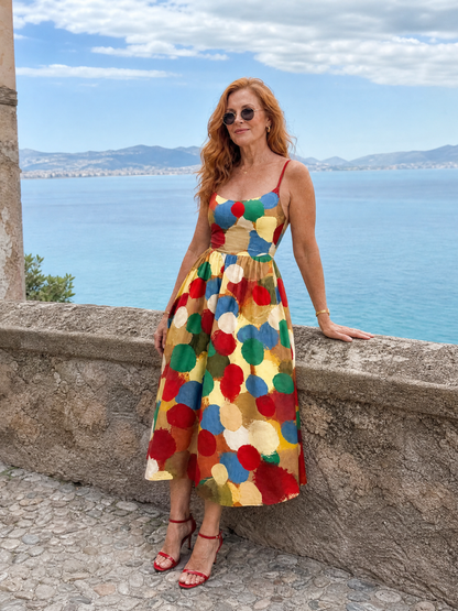 Maureen | Colourful Spot Print Midi Dress