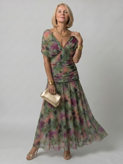 Linda | Violet Floral Print Midi Dress
