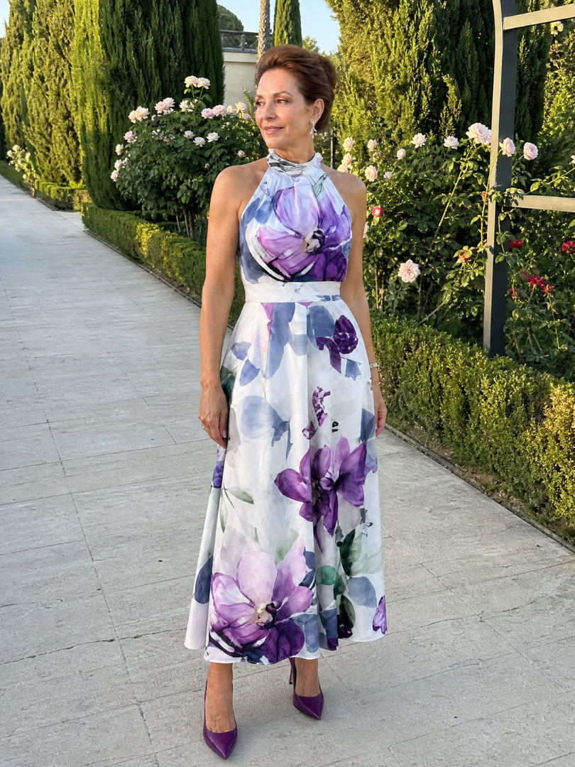 Karen | Violet Floral Print Midi Dress