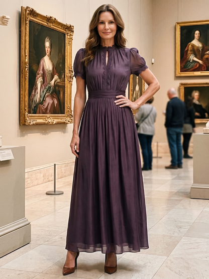 Barbara | Plum Puff-Sleeve Maxi Dress