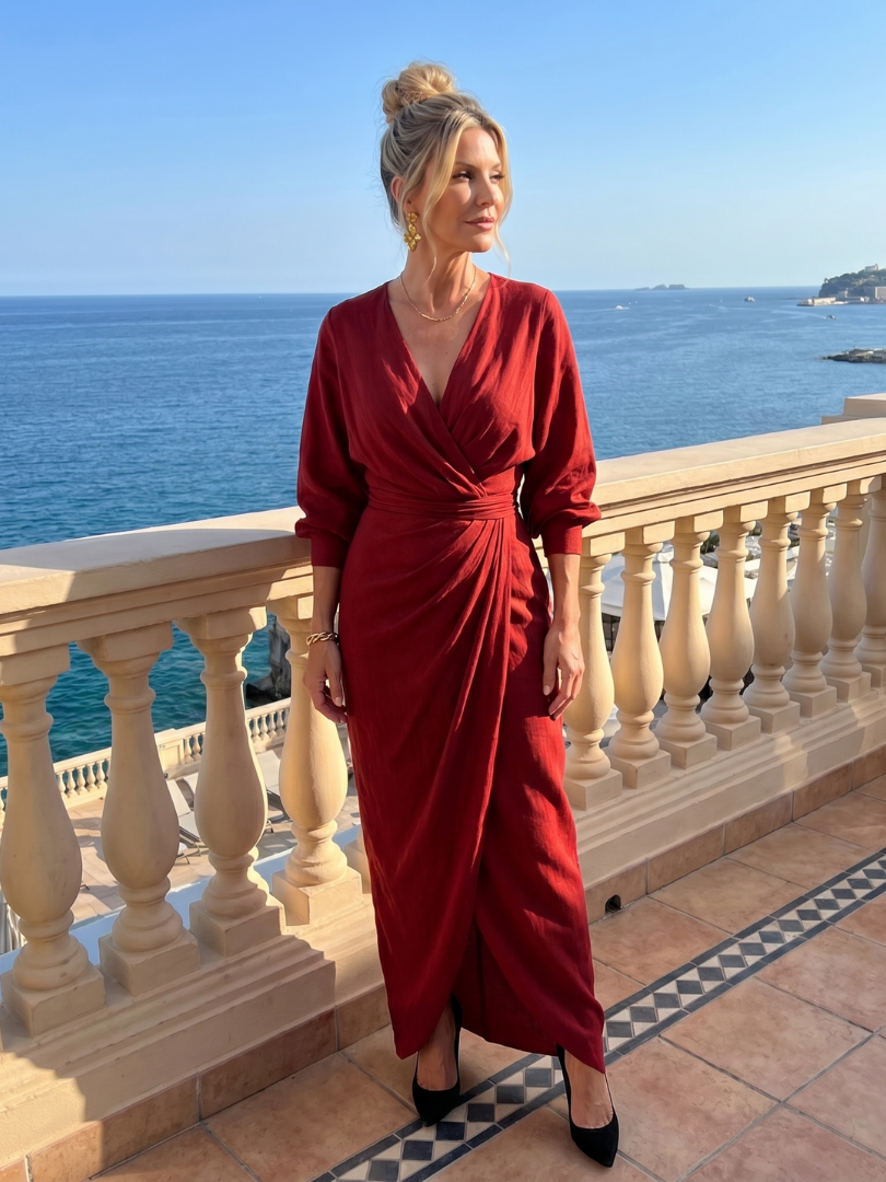 Kate | Red Long-Sleeve Wrap Dress