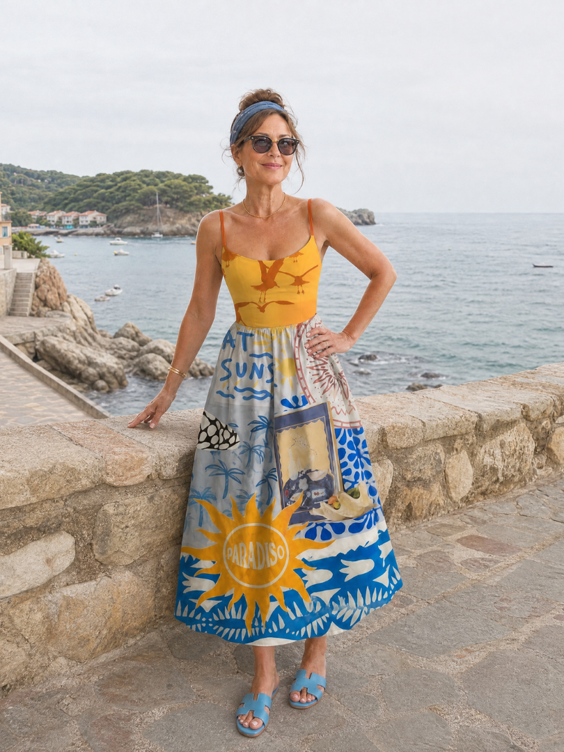 Veronica | Mediterranean Print Midi Dress