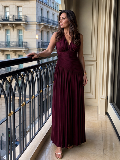 Bridget | Burgundy Pleated Maxi Dress