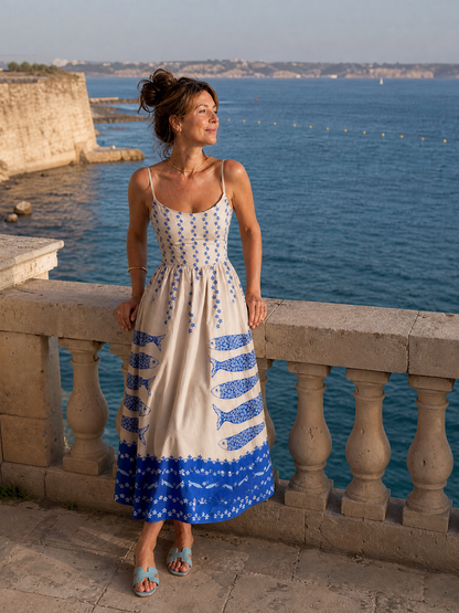 Laura | Fish & Floral Print Midi Dress