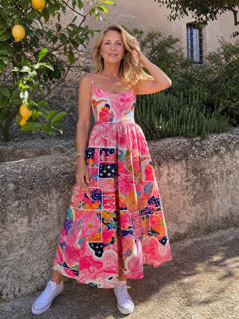 Renee | Pink Floral Patchwork Midi Dress