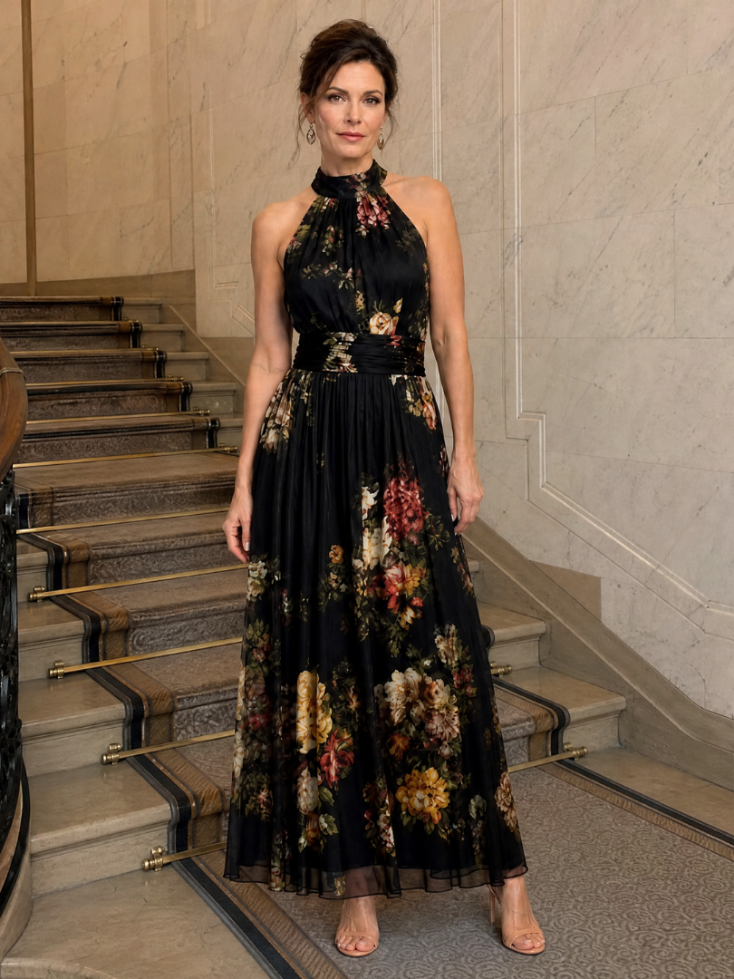 Penelope | Black Rose Print Maxi Dress
