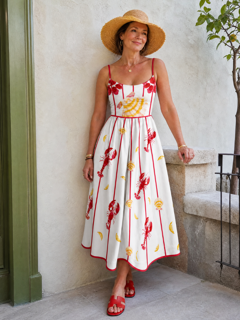 Karen | Lobster & Shell Print Midi Dress