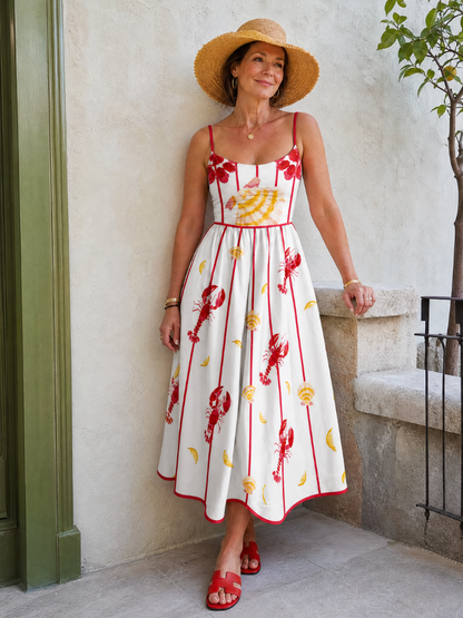 Karen | Lobster & Shell Print Midi Dress