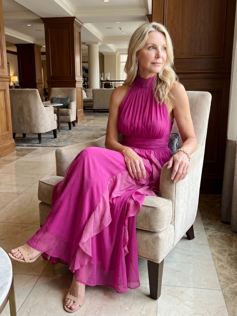 Sylvia | Magenta Ruffle Maxi Dress