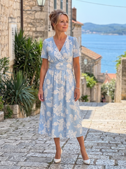 Tracey | Light Blue Floral Print Midi Dress