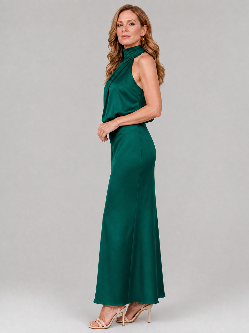 Marion | Burgundy Draped-Neck Maxi Dress