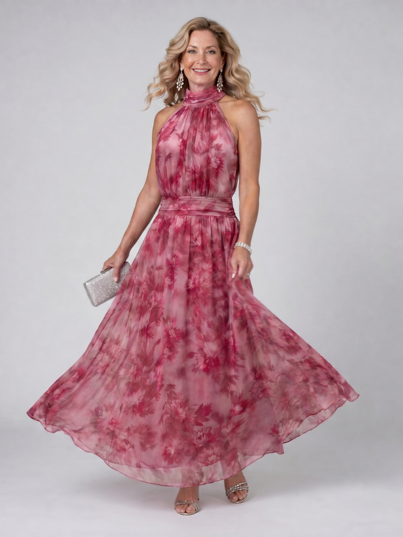 Belinda | Berry Floral Print Midi Dress