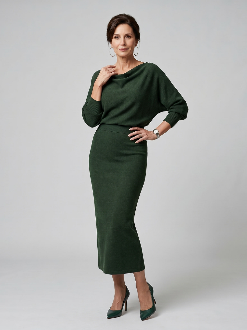 Clare | Grey Cowl-Neck Knitted Dress