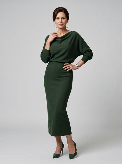 Clare | Grey Cowl-Neck Knitted Dress