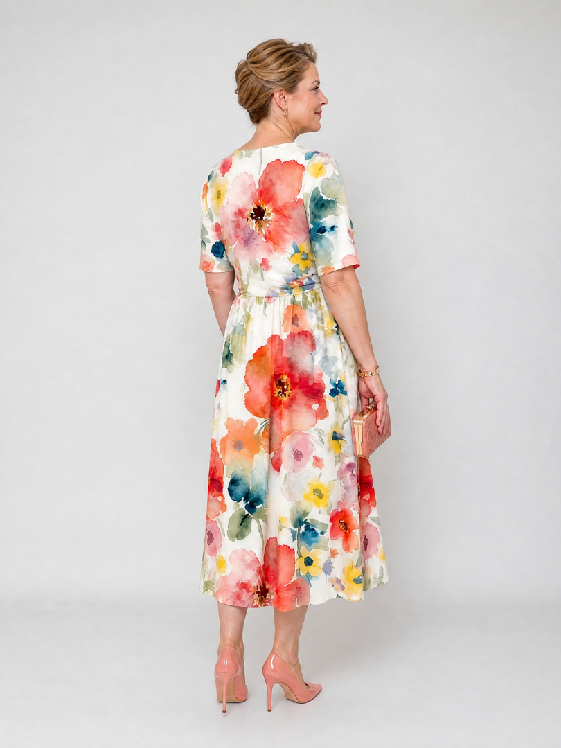 Sharon | Watercolour Floral Midi Dress