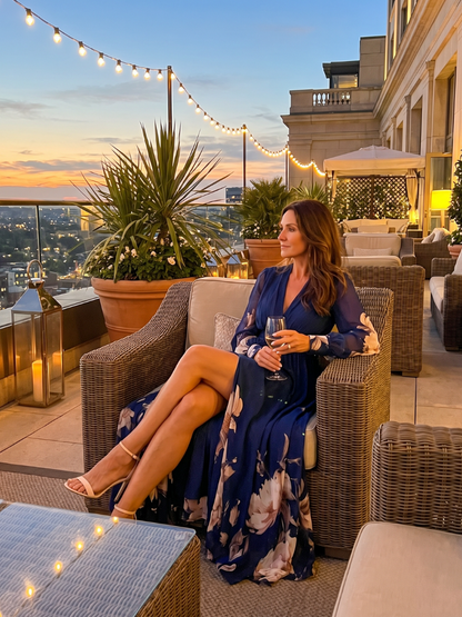 Emily | Navy Floral Hem Maxi Dress
