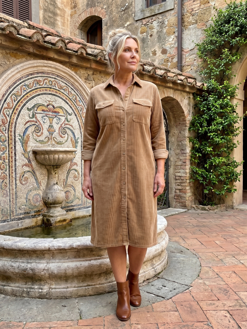 Judith | Camel Corduroy-Look Shirt Dress