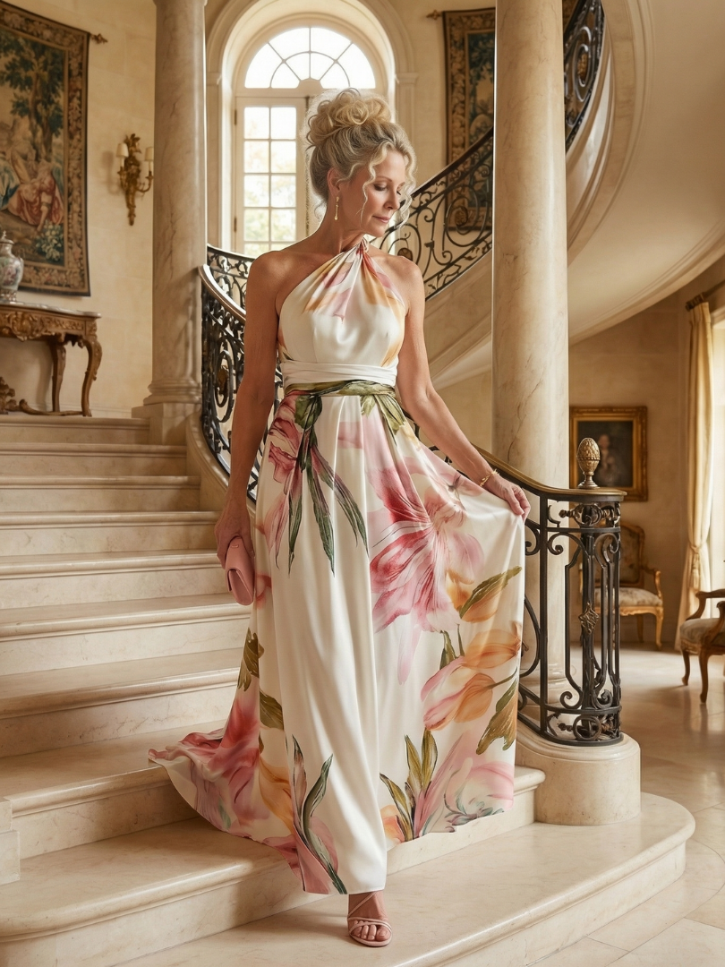 Monica | Floral Print Tie-Belt Maxi Dress