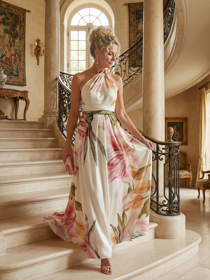 Monica | Floral Print Tie-Belt Maxi Dress
