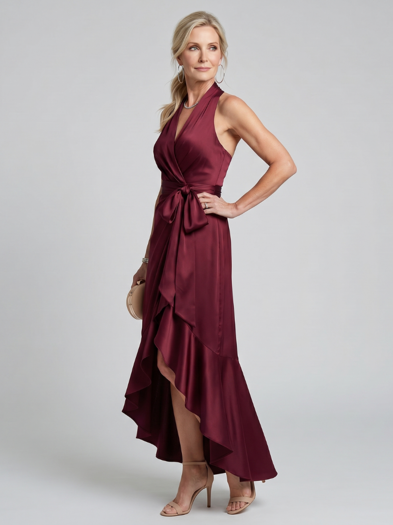 Lynne | Champagne Satin-Sheen Wrap Dress