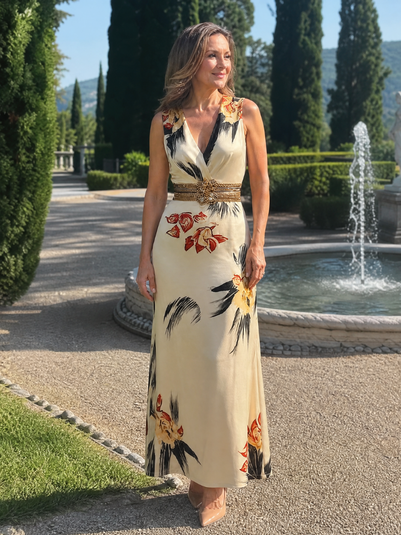 Elaine | Cream Floral Print Sleeveless Dress
