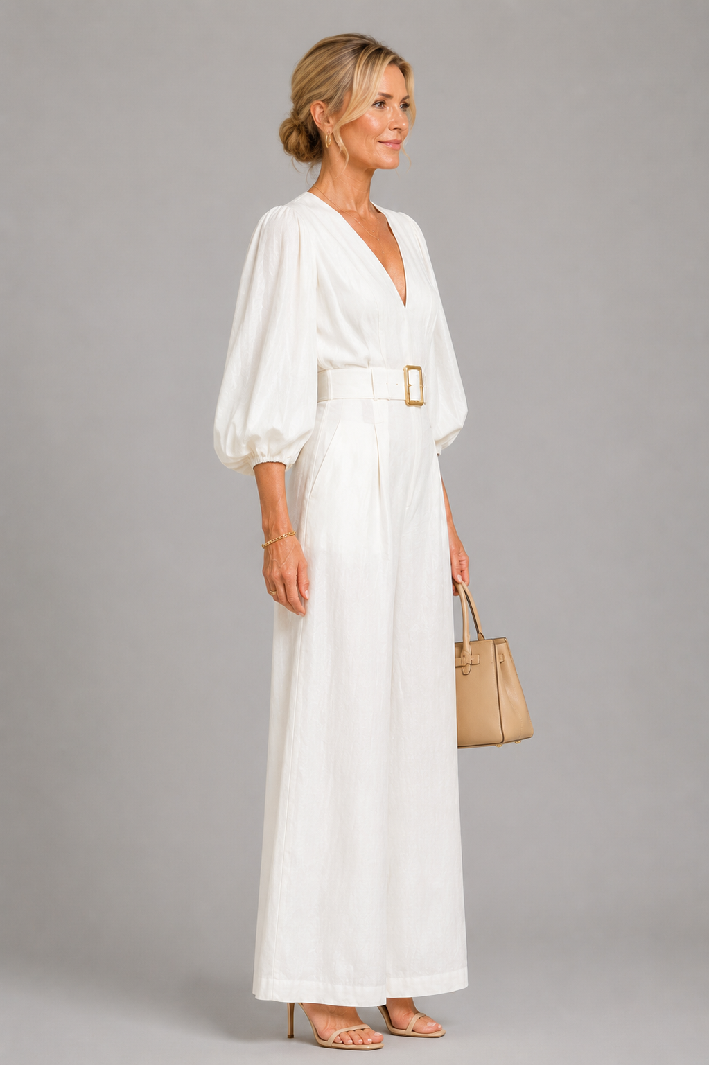 Beverley | Ivory Balloon-Sleeve Jumpsuit