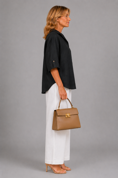 Maggie | Black Linen-Look Blouse
