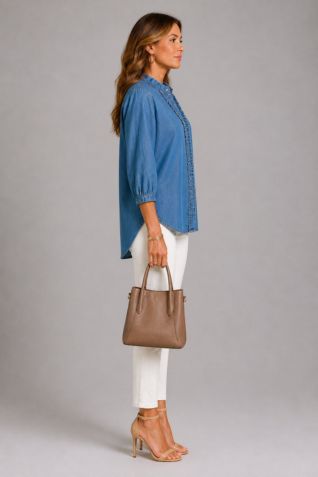 Wendy | Blue Ruffle Front Blouse