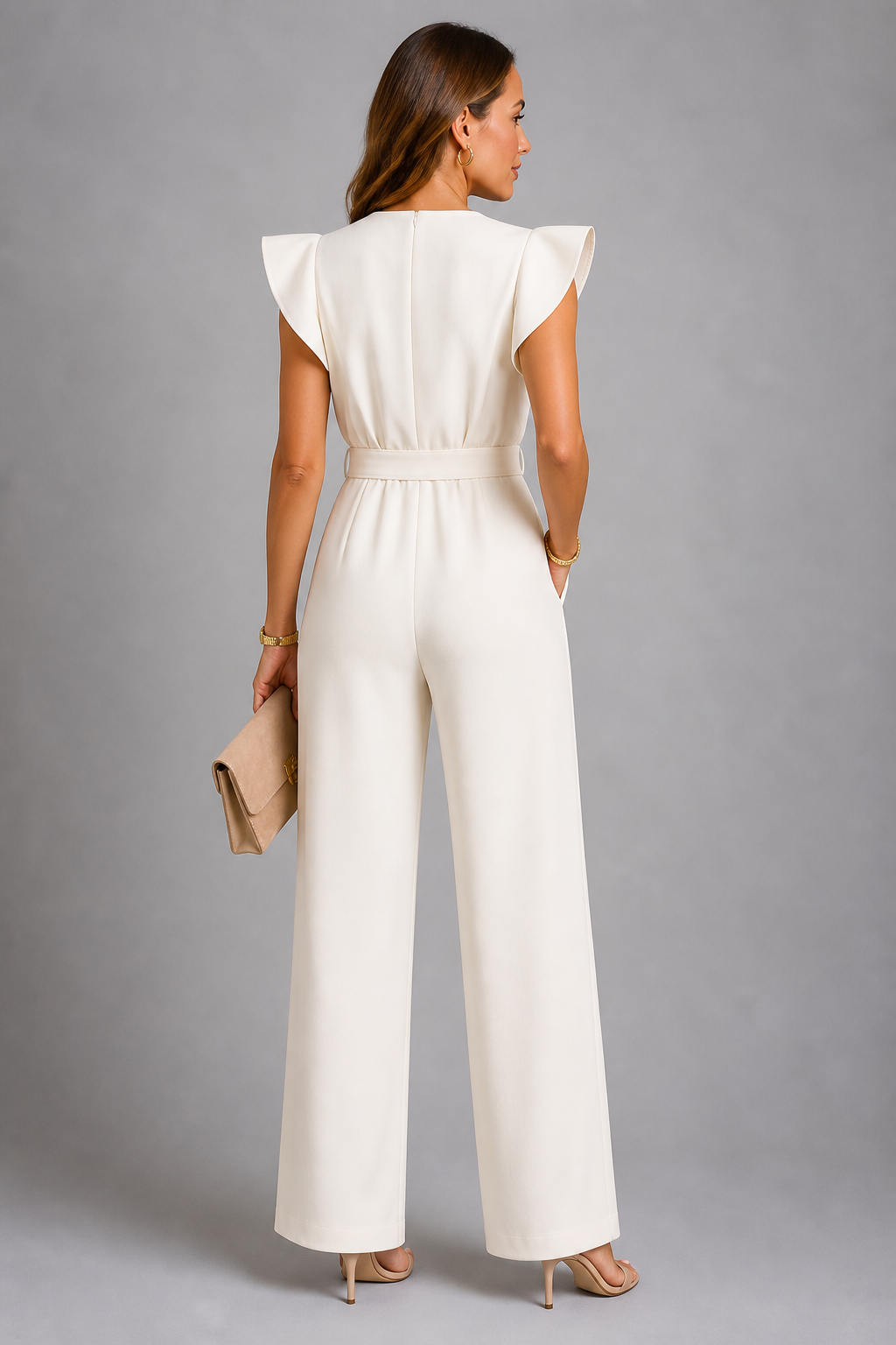 Christabel | Ivory Ruffle-Sleeve Jumpsuit