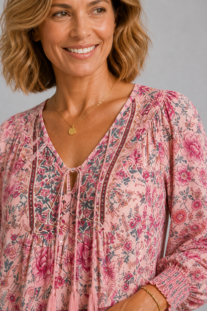 Sabrina | Pink Floral Boho Blouse