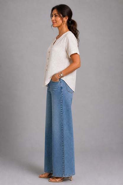 Mia | White Button Placket Top