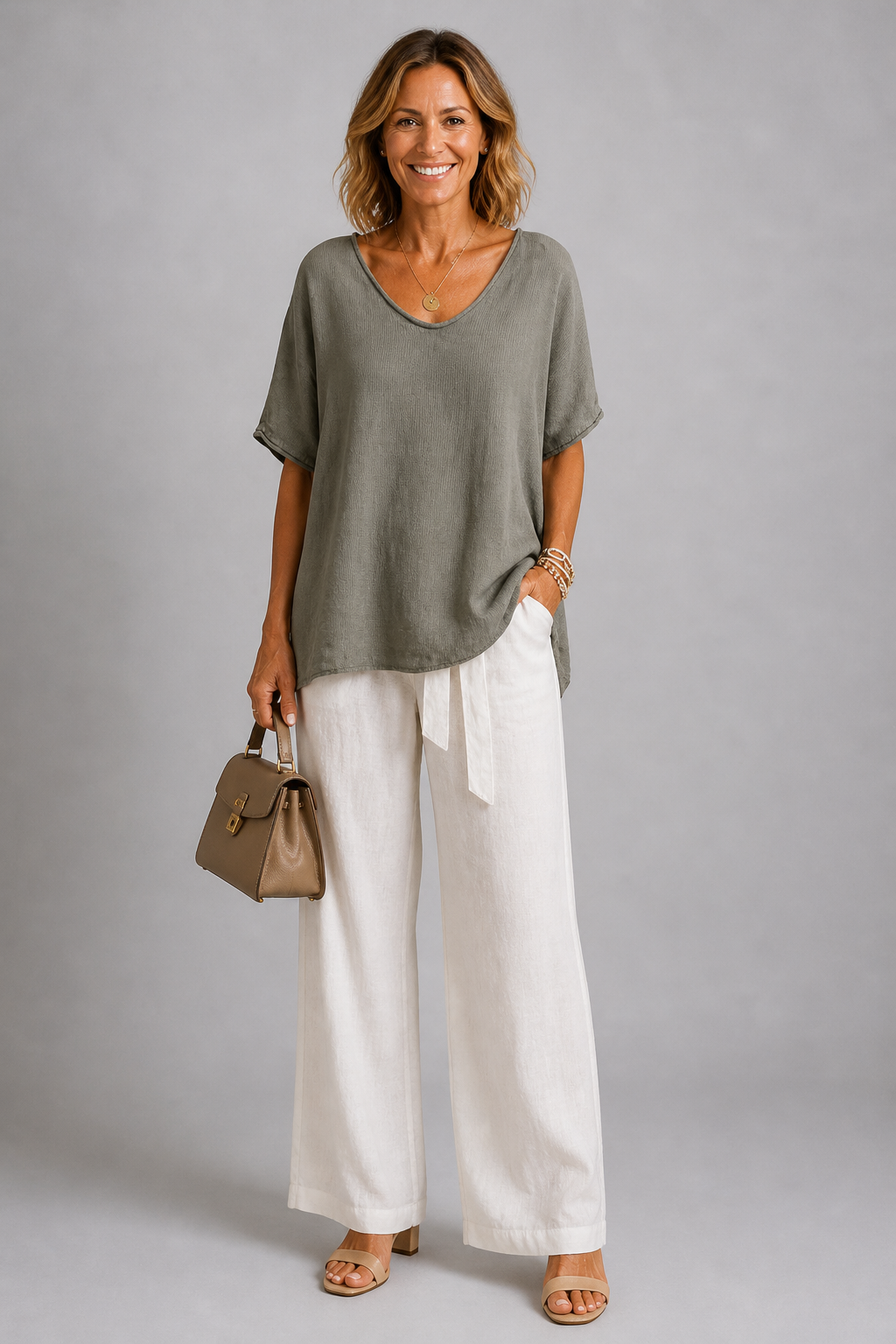 Hilda | Khaki Relaxed Linen-Look Top