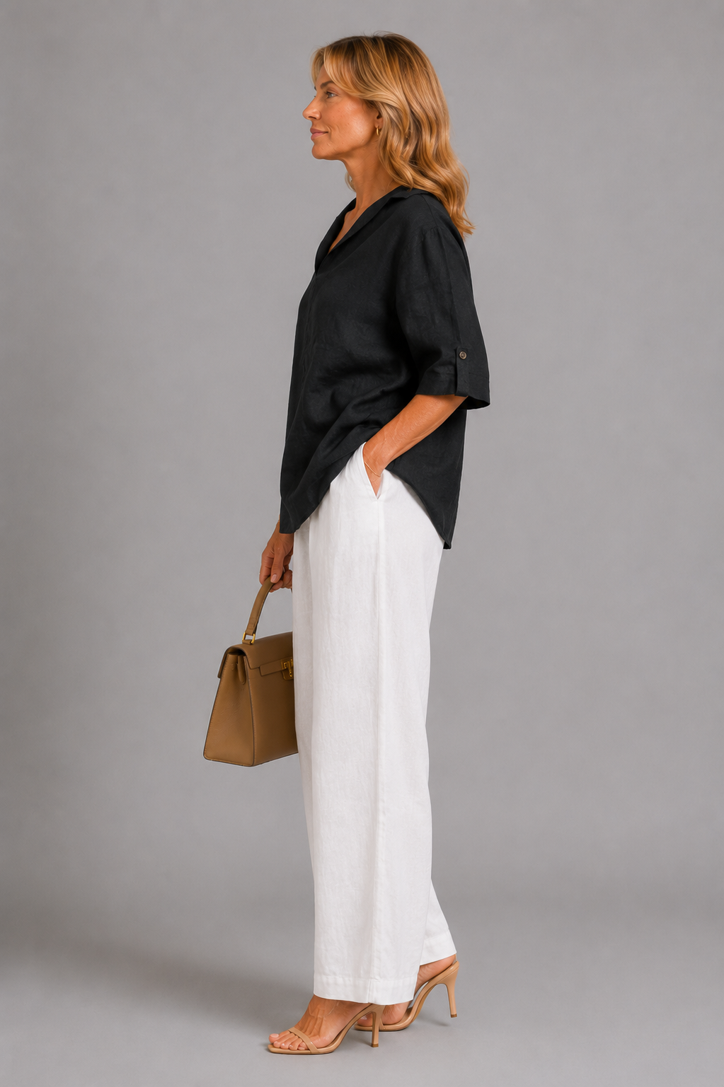 Maggie | Black Linen-Look Blouse