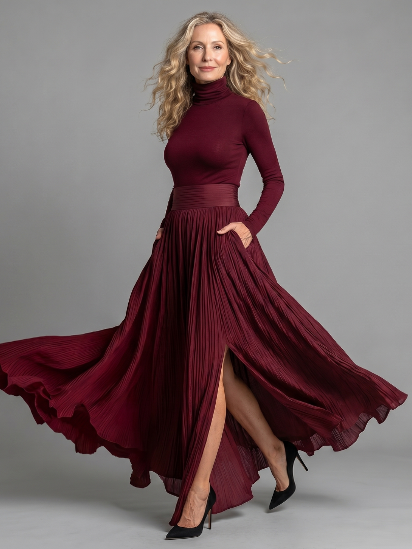 Abigail | Roll-Neck Pleated Skirt Dress