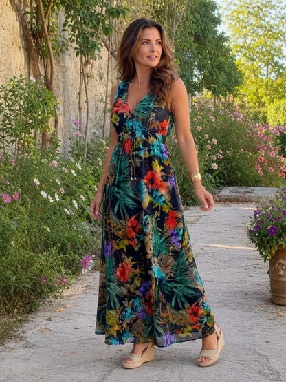 Eleanor | Green Leaf Print Maxi Dress