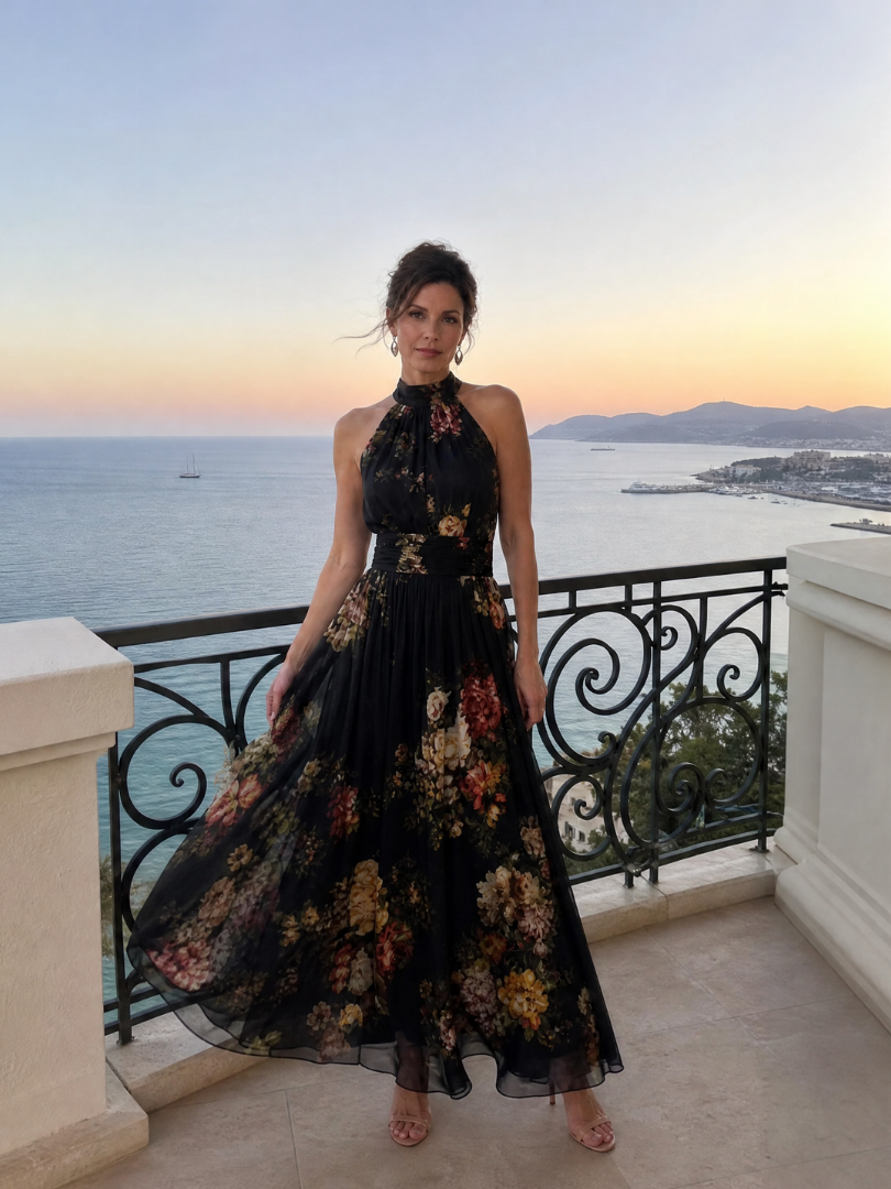 Penelope | Black Rose Print Maxi Dress