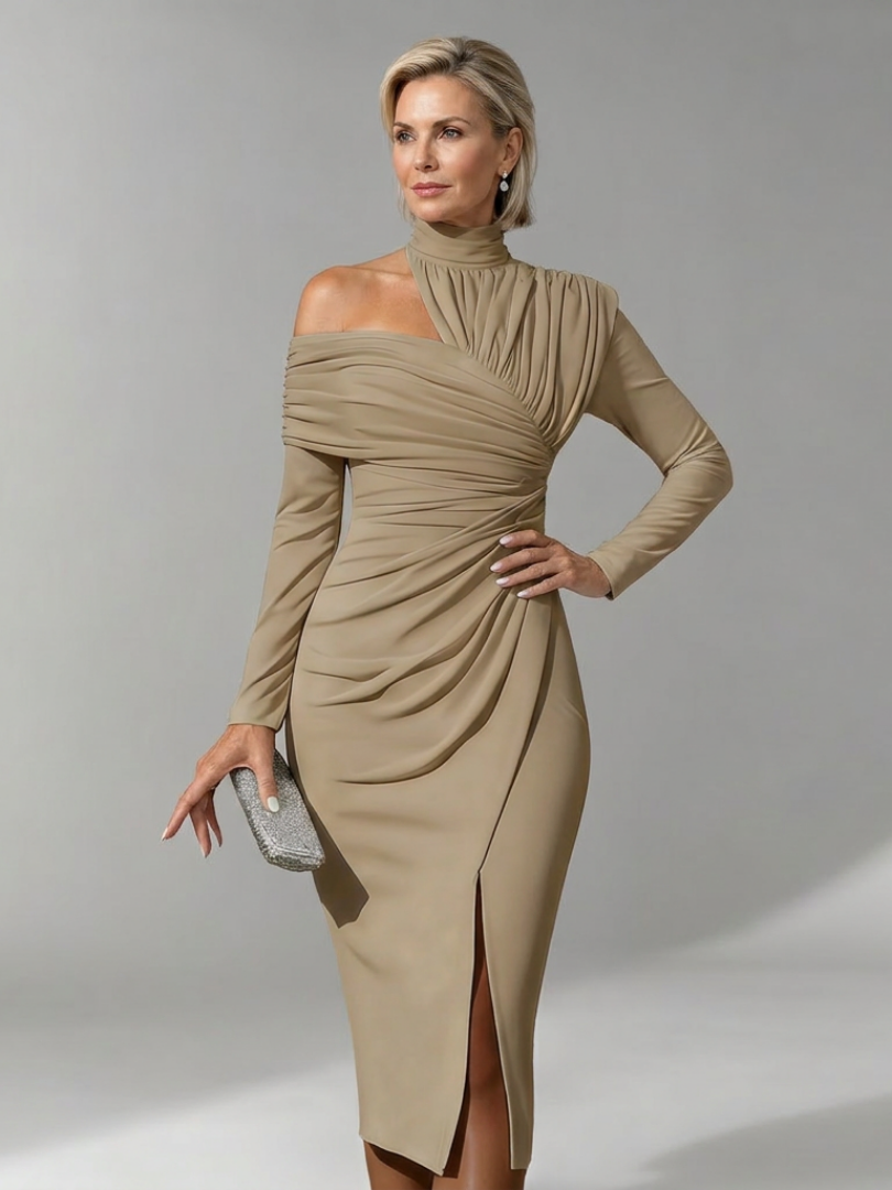 Constance | Blue High-Neck Midi Dress