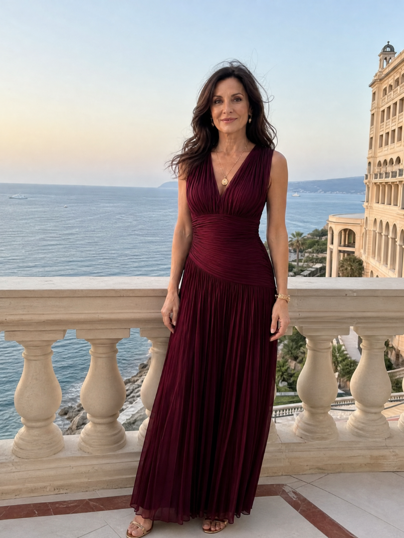 Bridget | Burgundy Pleated Maxi Dress