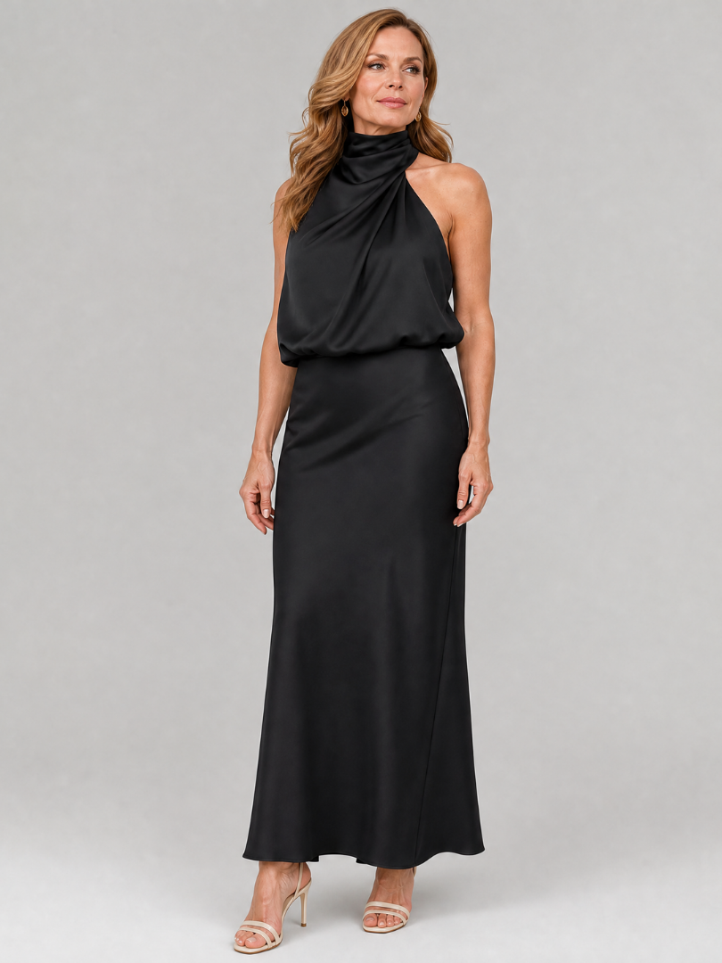 Marion | Burgundy Draped-Neck Maxi Dress