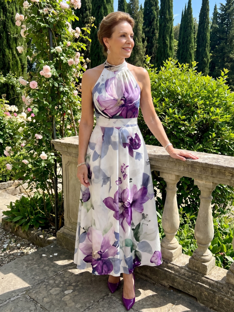 Karen | Violet Floral Print Midi Dress